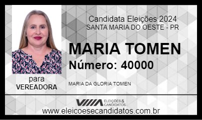 Candidato MARIA TOMEN 2024 - SANTA MARIA DO OESTE - Eleições