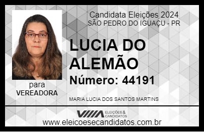 Candidato LUCIA DO ALEMÃO 2024 - SÃO PEDRO DO IGUAÇU - Eleições