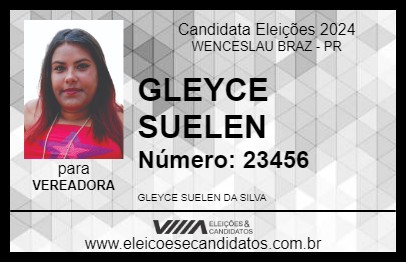 Candidato GLEYCE SUELEN 2024 - WENCESLAU BRAZ - Eleições