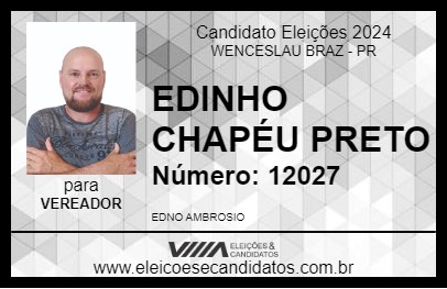 Candidato EDINHO CHAPÉU PRETO 2024 - WENCESLAU BRAZ - Eleições