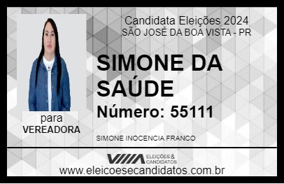 Candidato SIMONE DA SAÚDE 2024 - SÃO JOSÉ DA BOA VISTA - Eleições