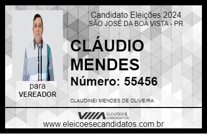 Candidato CLÁUDIO MENDES 2024 - SÃO JOSÉ DA BOA VISTA - Eleições