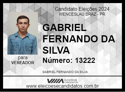 Candidato GABRIEL FERNANDO DA SILVA 2024 - WENCESLAU BRAZ - Eleições