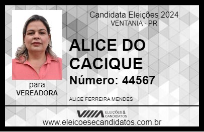 Candidato ALICE DO CACIQUE 2024 - VENTANIA - Eleições