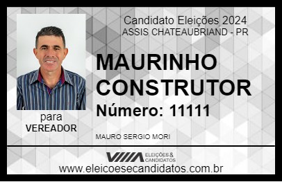 Candidato MAURINHO CONSTRUTOR 2024 - ASSIS CHATEAUBRIAND - Eleições