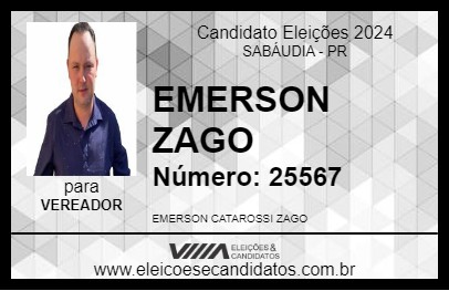 Candidato EMERSON ZAGO 2024 - SABÁUDIA - Eleições