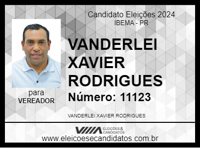 Candidato VANDERLEI XAVIER RODRIGUES 2024 - IBEMA - Eleições