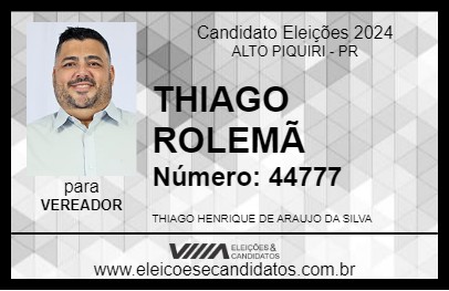 Candidato THIAGO ROLEMÃ 2024 - ALTO PIQUIRI - Eleições