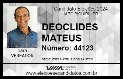 Candidato DEOCLIDES MATEUS 2024 - ALTO PIQUIRI - Eleições