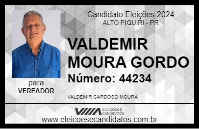 Candidato VALDEMIR MOURA GORDO 2024 - ALTO PIQUIRI - Eleições