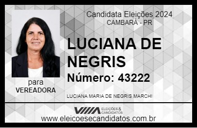 Candidato LUCIANA DE NEGRIS 2024 - CAMBARÁ - Eleições