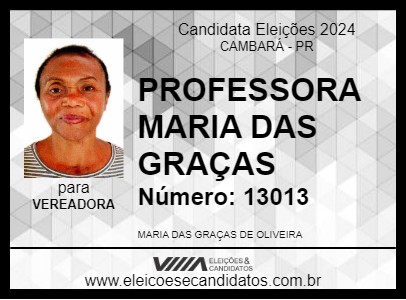 Candidato PROFESSORA MARIA DAS GRAÇAS 2024 - CAMBARÁ - Eleições