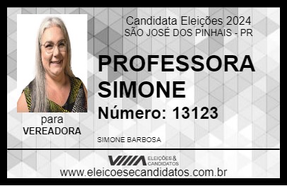 Candidato PROFESSORA SIMONE 2024 - SÃO JOSÉ DOS PINHAIS - Eleições