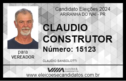 Candidato CLAUDIO CONSTRUTOR 2024 - ARIRANHA DO IVAÍ - Eleições