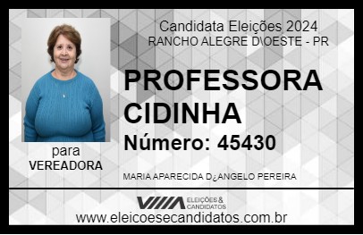 Candidato PROFESSORA CIDINHA 2024 - RANCHO ALEGRE D\OESTE - Eleições