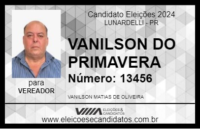 Candidato VANILSON DO PRIMAVERA 2024 - LUNARDELLI - Eleições