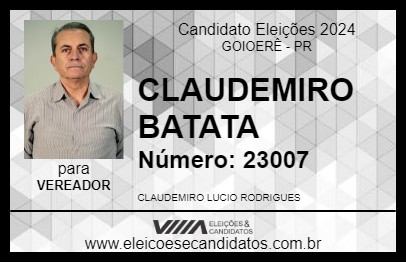 Candidato CLAUDEMIRO BATATA 2024 - GOIOERÊ - Eleições