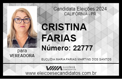 Candidato CRISTINA FARIAS 2024 - CALIFÓRNIA - Eleições