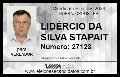 Candidato LIDÉRCIO DA SILVA STAPAIT 2024 - BORRAZÓPOLIS - Eleições