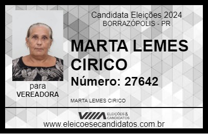 Candidato MARTA LEMES CIRICO 2024 - BORRAZÓPOLIS - Eleições