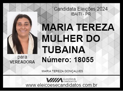 Candidato MARIA TEREZA MULHER DO TUBAINA 2024 - IBAITI - Eleições