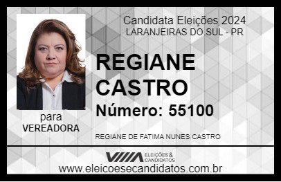 Candidato REGIANE CASTRO 2024 - LARANJEIRAS DO SUL - Eleições