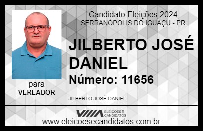 Candidato JILBERTO JOSÉ DANIEL 2024 - SERRANÓPOLIS DO IGUAÇU - Eleições