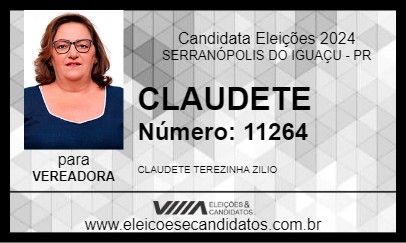 Candidato CLAUDETE 2024 - SERRANÓPOLIS DO IGUAÇU - Eleições