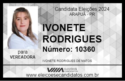 Candidato IVONETE RODRIGUES 2024 - ARAPUÃ - Eleições