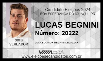 Candidato LUCAS BEGNINI 2024 - BOA ESPERANÇA DO IGUAÇU - Eleições