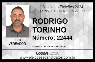 Candidato RODRIGO TORINHO 2024 - CONSELHEIRO MAIRINCK - Eleições