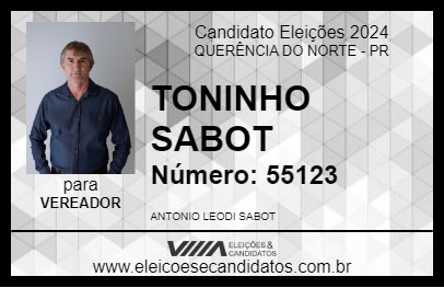 Candidato TONINHO SABOT 2024 - QUERÊNCIA DO NORTE - Eleições