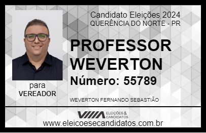 Candidato PROFESSOR WEVERTON  2024 - QUERÊNCIA DO NORTE - Eleições