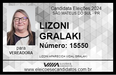 Candidato LIZONI GRALAKI 2024 - SÃO MATEUS DO SUL - Eleições