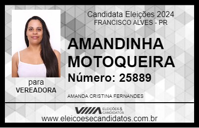 Candidato AMANDINHA MOTOQUEIRA 2024 - FRANCISCO ALVES - Eleições