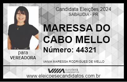 Candidato MARESSA DO CABO MELLO 2024 - SABÁUDIA - Eleições