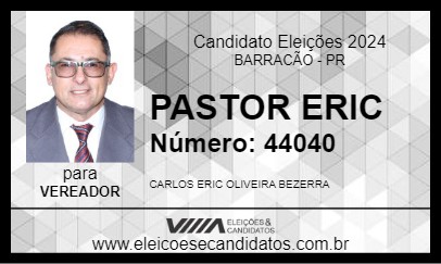 Candidato PASTOR ERIC 2024 - BARRACÃO - Eleições