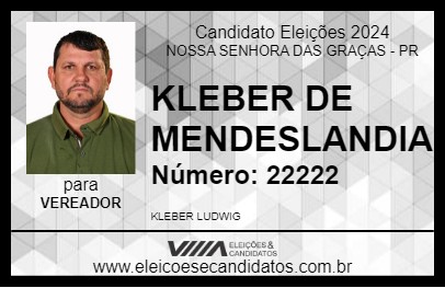 Candidato KLEBER DE MENDESLANDIA 2024 - NOSSA SENHORA DAS GRAÇAS - Eleições