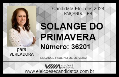 Candidato SOLANGE DO PRIMAVERA 2024 - PAIÇANDU - Eleições