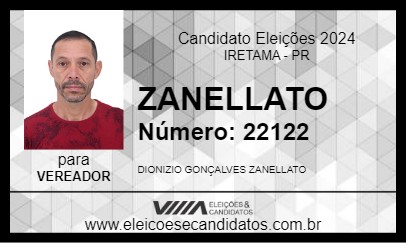 Candidato ZANELLATO 2024 - IRETAMA - Eleições