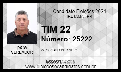 Candidato TIM 22 2024 - IRETAMA - Eleições