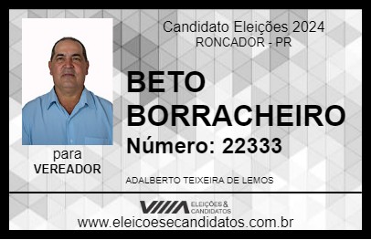 Candidato BETO BORRACHEIRO 2024 - RONCADOR - Eleições