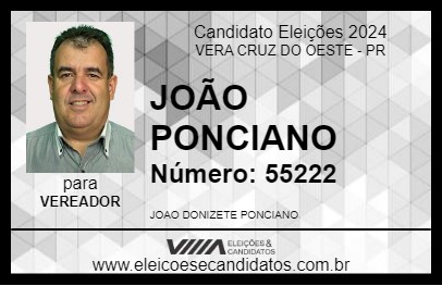 Candidato JOÃO PONCIANO 2024 - VERA CRUZ DO OESTE - Eleições