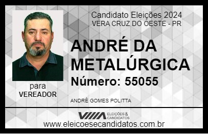 Candidato ANDRÉ DA METALÚRGICA 2024 - VERA CRUZ DO OESTE - Eleições