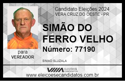 Candidato SIMÃO DO FERRO VELHO 2024 - VERA CRUZ DO OESTE - Eleições