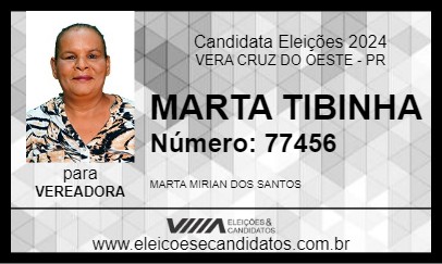 Candidato MARTA TIBINHA 2024 - VERA CRUZ DO OESTE - Eleições