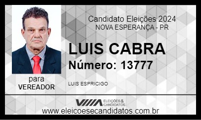 Candidato LUIS CABRA 2024 - NOVA ESPERANÇA - Eleições