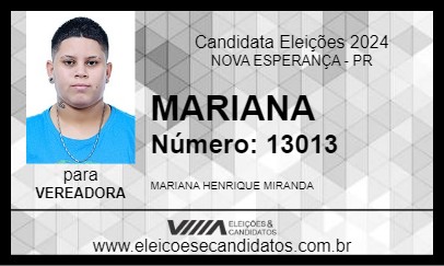 Candidato MARIANA 2024 - NOVA ESPERANÇA - Eleições