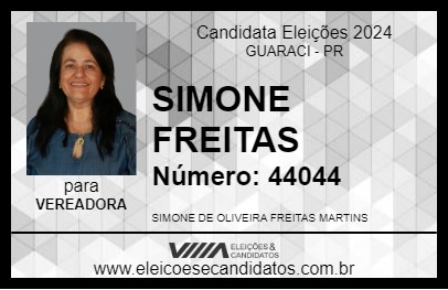 Candidato SIMONE FREITAS 2024 - GUARACI - Eleições