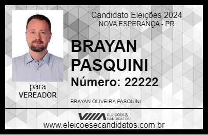 Candidato BRAYAN PASQUINI 2024 - NOVA ESPERANÇA - Eleições